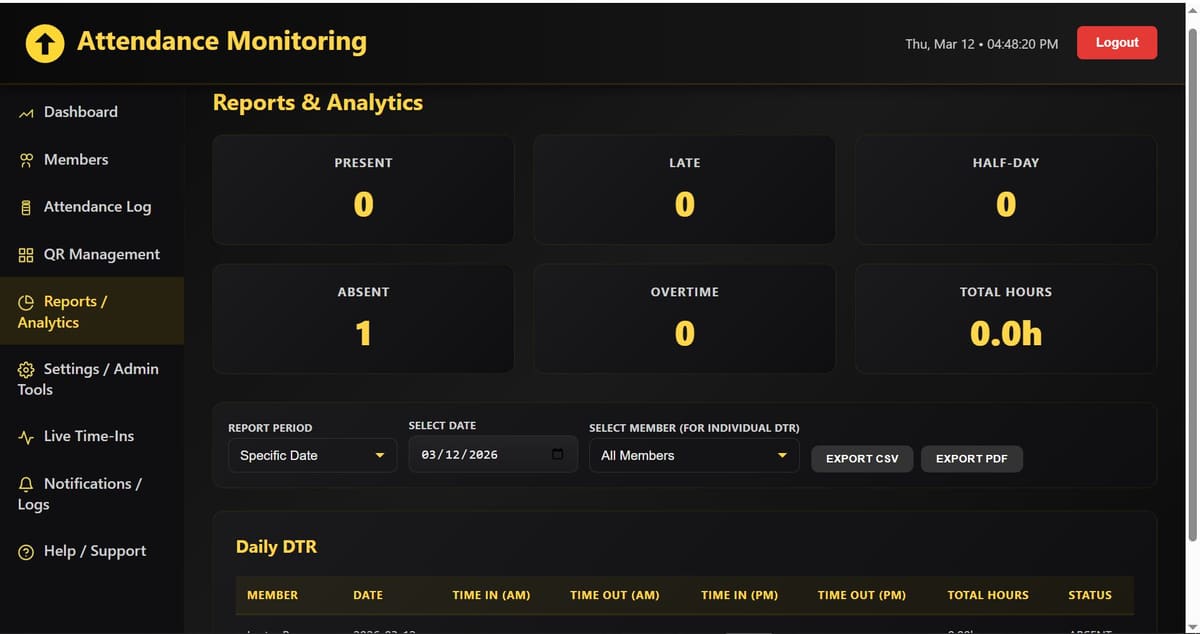 QR Code Attendance & DTR Management System